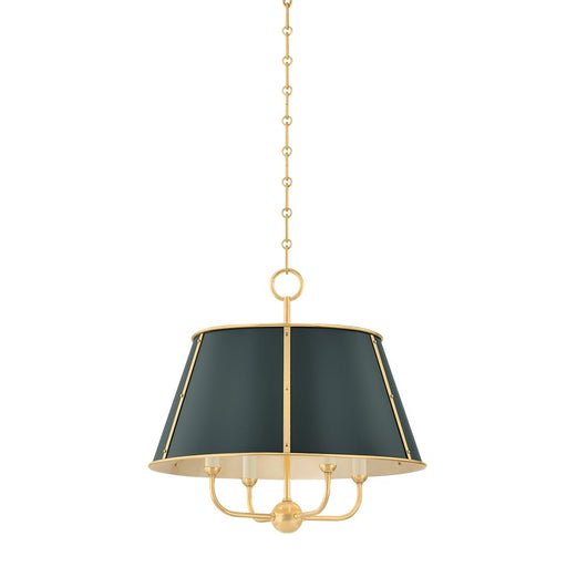 Hudson Valley Cambridge 4Lt Chandelier, Brass/Soft Studio Green
