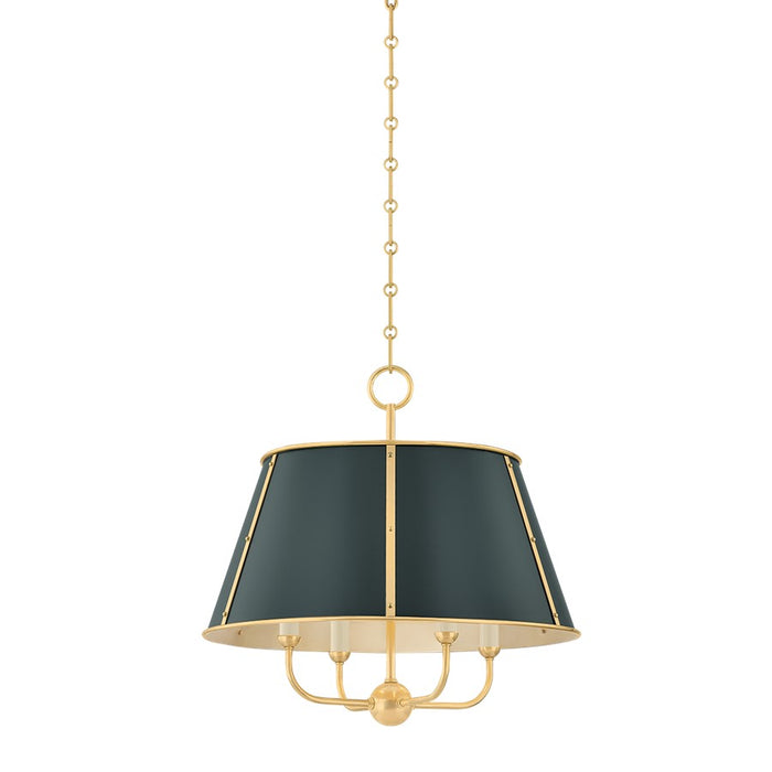 Hudson Valley Cambridge 4Lt Chandelier, Brass/Soft Studio Green