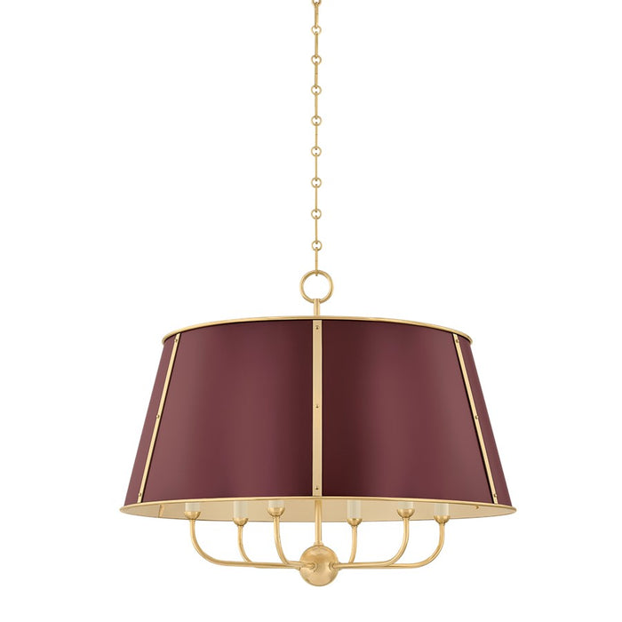 Hudson Valley Cambridge 6Lt Chandelier, Brass/Soft Crimson