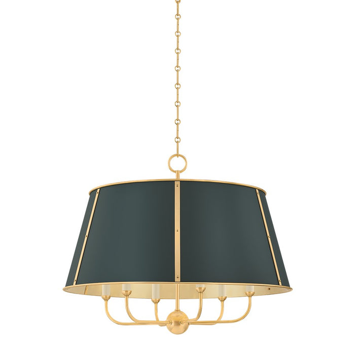 Hudson Valley Cambridge 6Lt Chandelier, Brass/Soft Studio Green