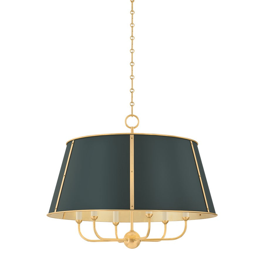 Hudson Valley Cambridge 6Lt Chandelier, Brass/Soft Studio Green
