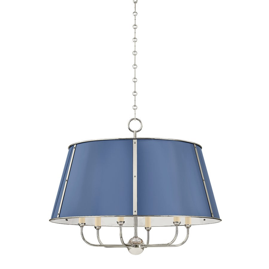 Hudson Valley Cambridge 6Lt Chandelier, Nickel/French Blue