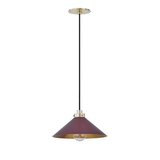 Hudson Valley Clivedon 1Lt 12" Pendant, Brass/Soft Crimson - MDS1401-AGB-CRN