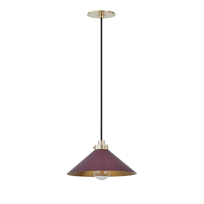 Hudson Valley Clivedon 1Lt 12" Pendant, Brass/Soft Crimson - MDS1401-AGB-CRN