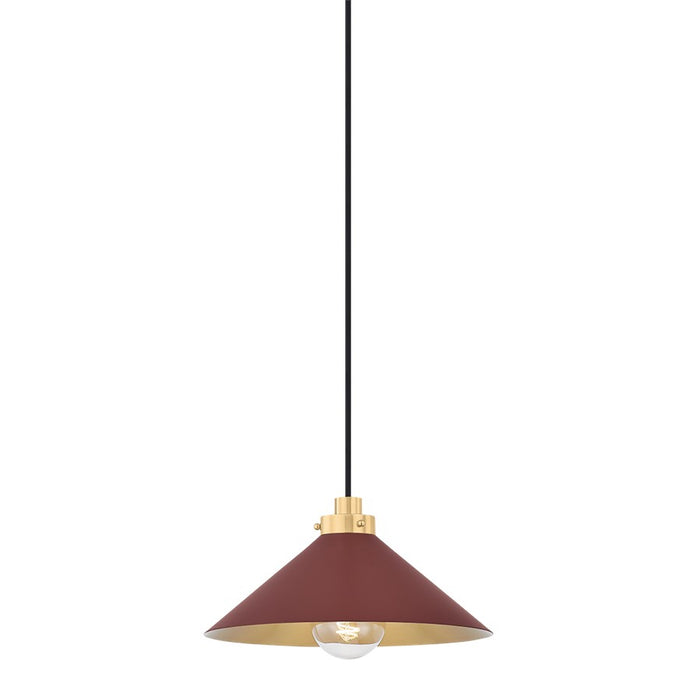 Hudson Valley Clivedon 1Lt 12" Pendant, Brass/Soft Crimson