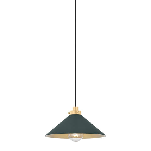 Hudson Valley Clivedon 1Lt 12" Pendant, Brass/Green - MDS1401-AGB-SSG