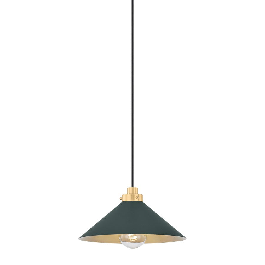 Hudson Valley Clivedon 1Lt 12" Pendant, Brass/Green - MDS1401-AGB-SSG