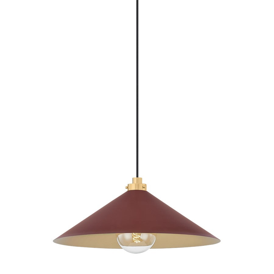 Hudson Valley Clivedon 1Lt 20" Pendant, Brass/Soft Crimson