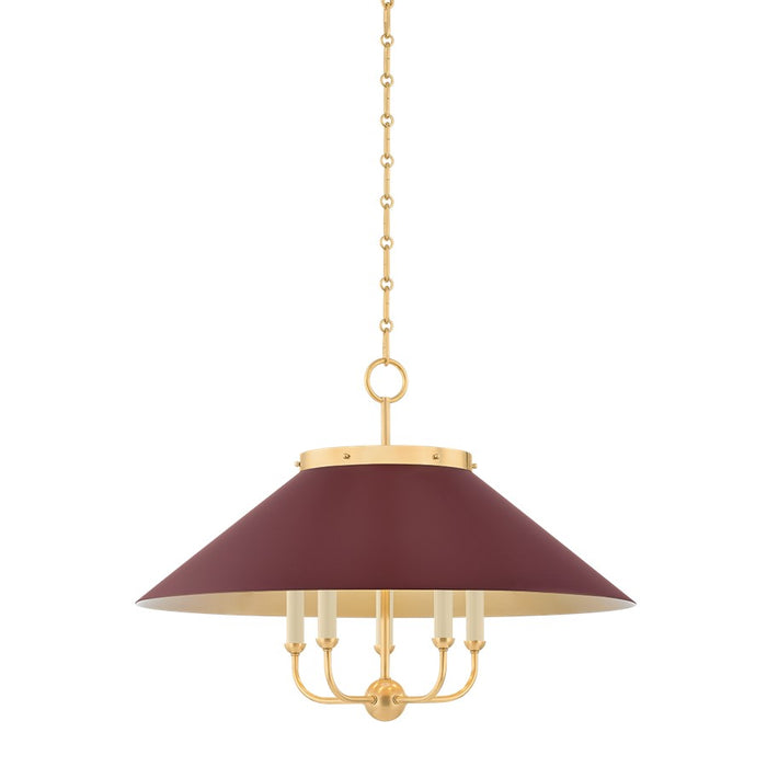 Hudson Valley Clivedon 5Lt Chandelier, Brass/Soft Crimson