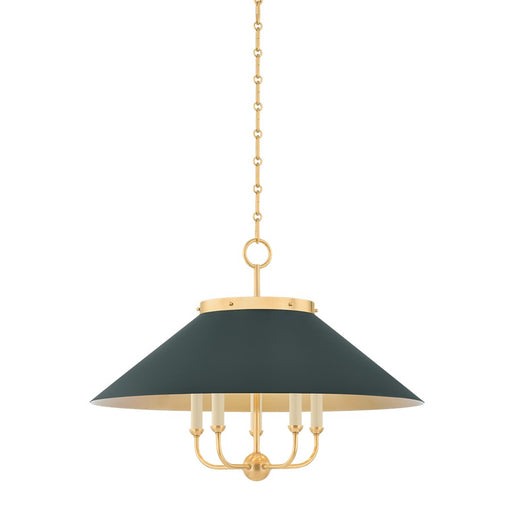 Hudson Valley Clivedon 5Lt Chandelier, Brass/Soft Studio Green