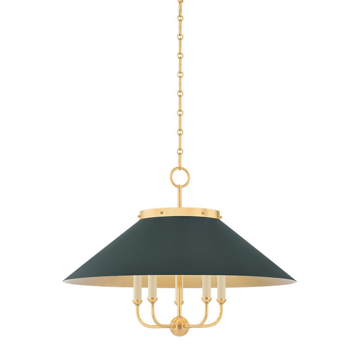 Hudson Valley Clivedon 5Lt Chandelier, Brass/Soft Studio Green