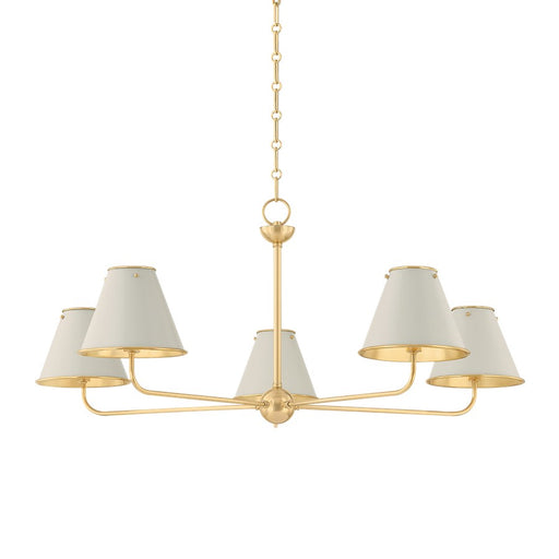 Hudson Valley Burghley 5Lt Chandelier, Aged Brass/Off-White - MDS2000-AGB-OW