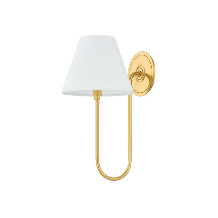 Hudson Valley Hawthorne 1Lt Wall Sconce, Aged Brass/White Linen - MDS2300-AGB