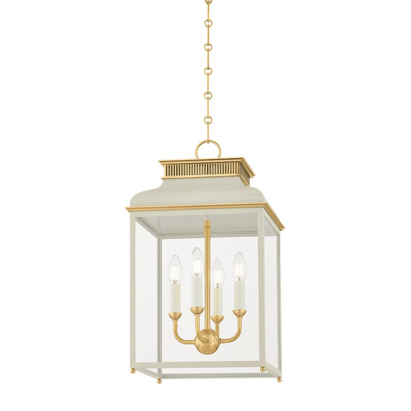 Hudson Valley Houghton 4Lt 22" Lantern, Brass/Off-White/Clear