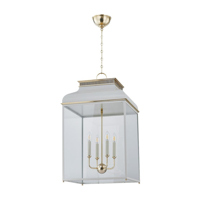 Hudson Valley Houghton 4Lt 33" Lantern, Brass/Off-White/Clear - MDS2401-AGB-OW