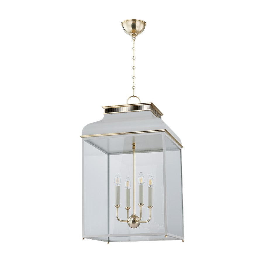 Hudson Valley Houghton 4Lt 33" Lantern, Brass/Off-White/Clear - MDS2401-AGB-OW
