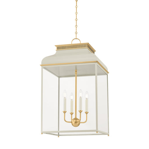 Hudson Valley Houghton 4Lt 33" Lantern, Brass/Off-White/Clear