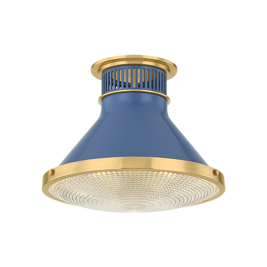 Hudson Valley Highclere 1Lt 13" Flush Mount, Brass/Blue/Clear