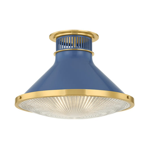 Hudson Valley Highclere 1Lt 18" Flush Mount, Brass/Blue/Clear