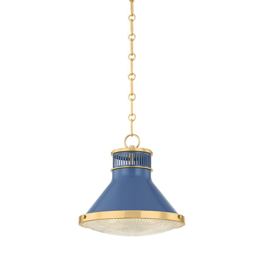 Hudson Valley Highclere 1Lt 13" Pendant, Brass/Blue/Clear