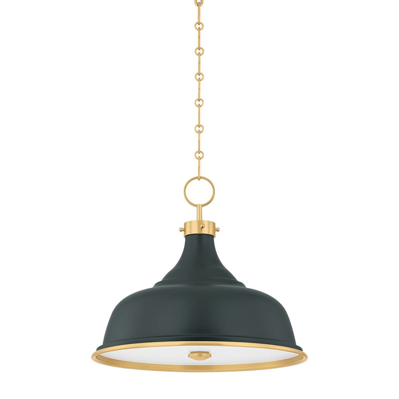 Hudson Valley Painted No.1 3Lt Pendant, Brass/Green/White Glass - MDS300-AGB-SSG