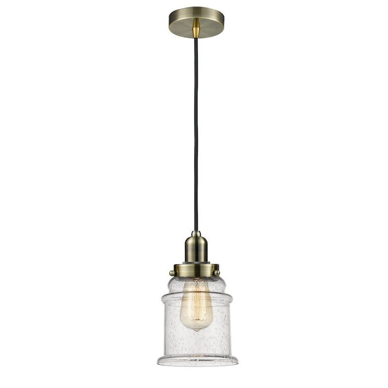 Innovations Whitney Canton 8in 1-Light Mini Pendant | Industrial Antique Brass and Seeded Glass | Kitchen Island | Model 100AB-10BK-0H-AB-G184