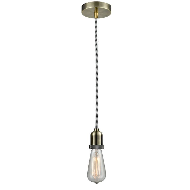 Innovations Whitney Bare Bulb Mini Pendant, Ant. Brass/Zebra