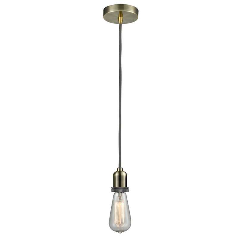 Innovations Whitney Bare Bulb Mini Pendant, Ant. Brass/Gray