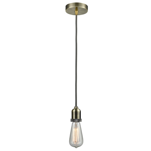 Innovations Whitney Bare Bulb Mini Pendant, Ant. Brass/Gray