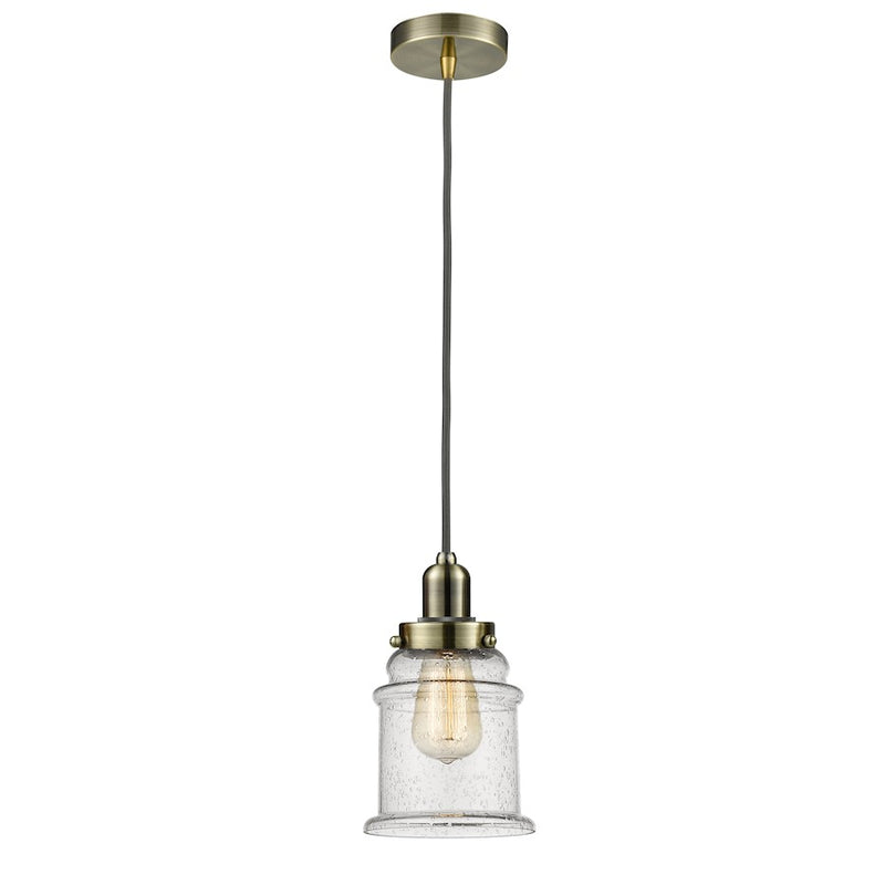 Innovations Canton 8in Mini Pendant | Industrial Antique Brass and Seeded Glass | Kitchen Island & Dining Room | Model 100AB-10GY-0H-AB-G184