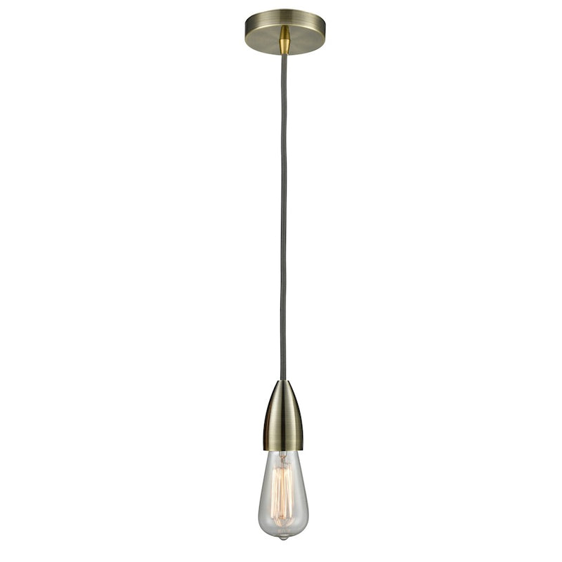 Innovations Fairchild Bare Bulb Mini Pendant, Ant. Brass/Gray
