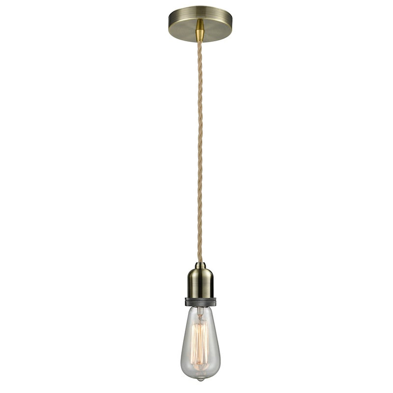 Innovations Whitney Bare Bulb Mini Pendant, Ant. Brass/Rope