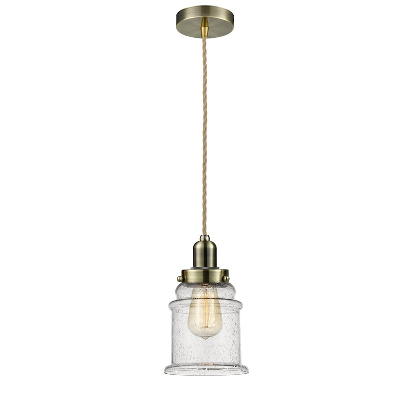 Innovations Whitney Canton 8in 1-Light Mini Pendant | Industrial Antique Brass and Seeded Glass | Kitchen Island | Model 100AB-10RE-0H-AB-G184