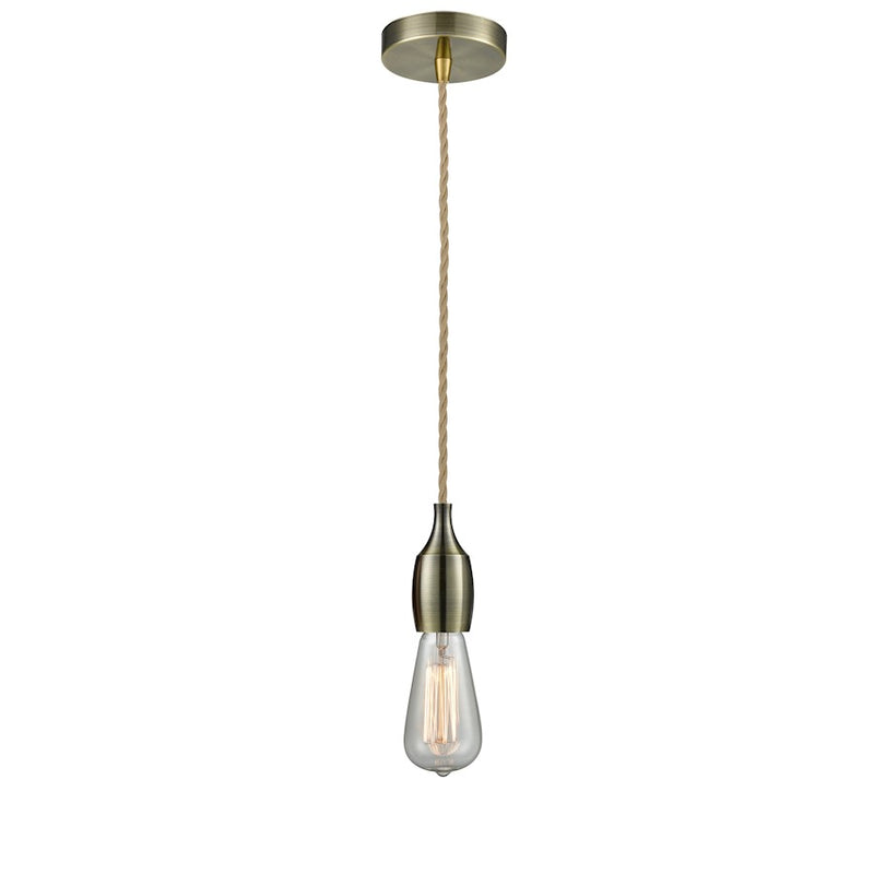 Innovations Chelsea Bare Bulb Mini Pendant, ABrass/Amber/Rope