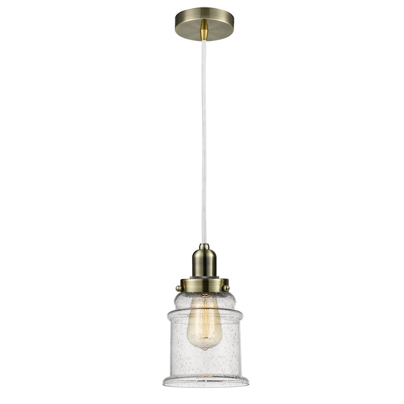 Innovations Canton 8in Mini Pendant | Industrial Antique Brass and Seeded Glass | Kitchen Island & Dining Room | Model 100AB-10W-0H-AB-G184