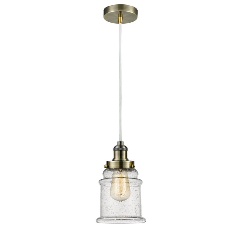 Innovations Canton 8in 1-Light Mini Pendant | Industrial Antique Brass and Seeded Glass | Kitchen Island & Dining Room | Model 100AB-10W-1H-AB-G184