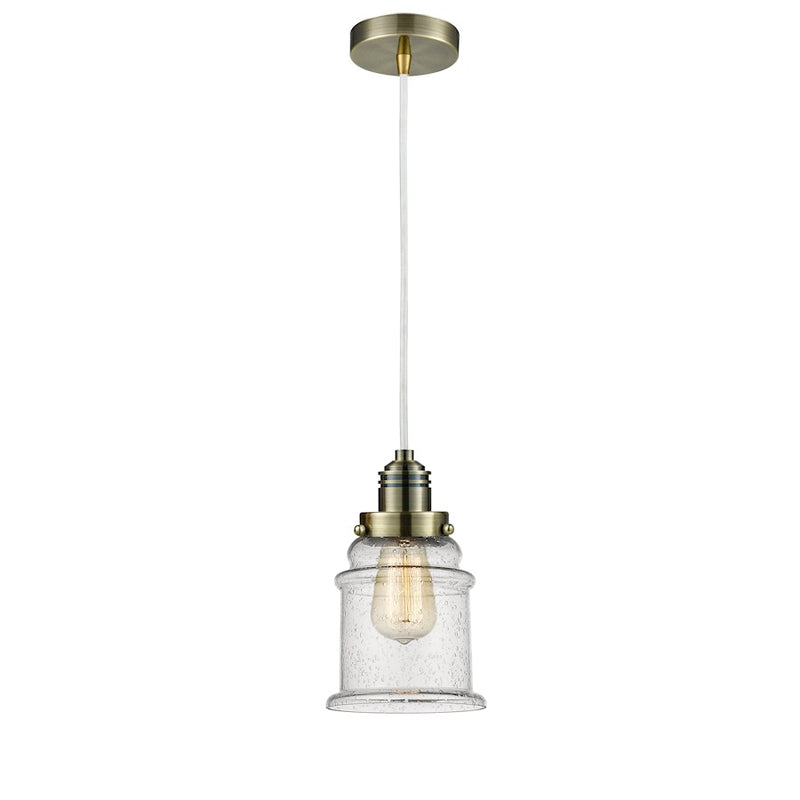 Innovations W Canton 11.25in 1-Light Mini Pendant | Antique Brass and Seedy Glass | Kitchen Island & Dining Room | Model 100AB-10W-2H-AB-G184