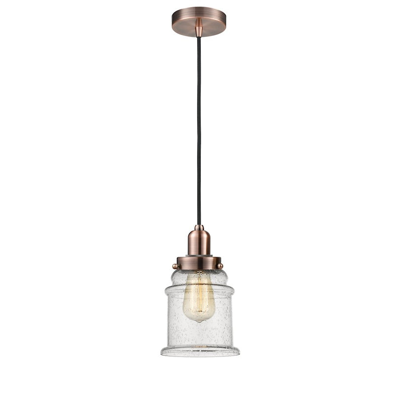 Innovations Canton 8in 1-Light Mini Pendant | Industrial Antique Copper and Seedy Glass | Kitchen Island & Dining Room | Model 100AC-10BK-0H-AC-G184