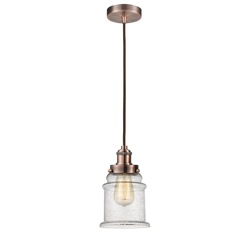 Innovations Canton 8in 1-Light Mini Pendant | Industrial Antique Copper and Seedy Glass | Kitchen Island & Dining Room | Model 100AC-10BR-1H-AC-G184
