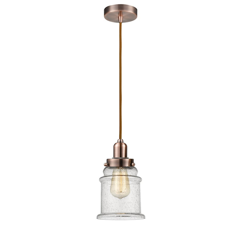 Innovations Whitney Canton Mini Pendant | Industrial Antique Copper and Seedy Glass | Kitchen Island & Dining Room | Model 100AC-10CR-0H-AC-G184