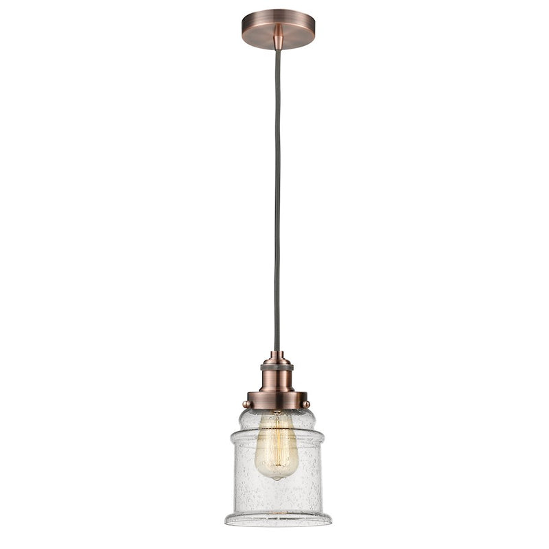 Innovations Canton 8in 1-Light Mini Pendant | Antique Copper and Seeded Glass | Kitchen Island & Dining Room | Model 100AC-10GY-1H-AC-G184