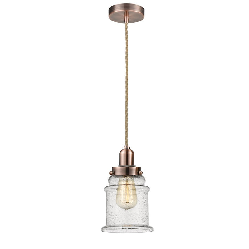 Innovations Canton 11in 1-Light Mini Pendant | Industrial Antique Copper and Seedy Glass | Kitchen Island & Dining Room | Model 100AC-10RE-0H-AC-G184
