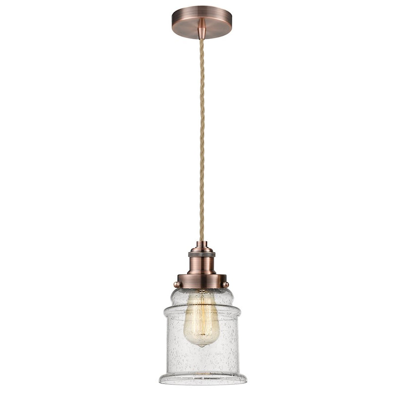 Innovations Canton 8in Mini Pendant | Industrial Antique Copper and Seeded Glass | Kitchen Island & Dining Room | Model 100AC-10RE-1H-AC-G184