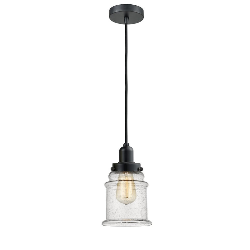 Innovations Whitney Canton Mini Pendant | Industrial Matte Black and Seedy Glass | Kitchen Island & Dining Room | Model 100BK-10BK-0H-BK-G184