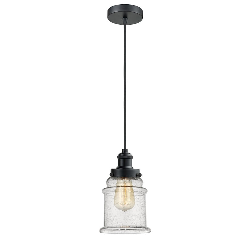 Innovations Edison Canton Mini Pendant | Industrial Matte Black and Seedy Glass | Kitchen Island & Dining Room | Model 100BK-10BK-1H-BK-G184