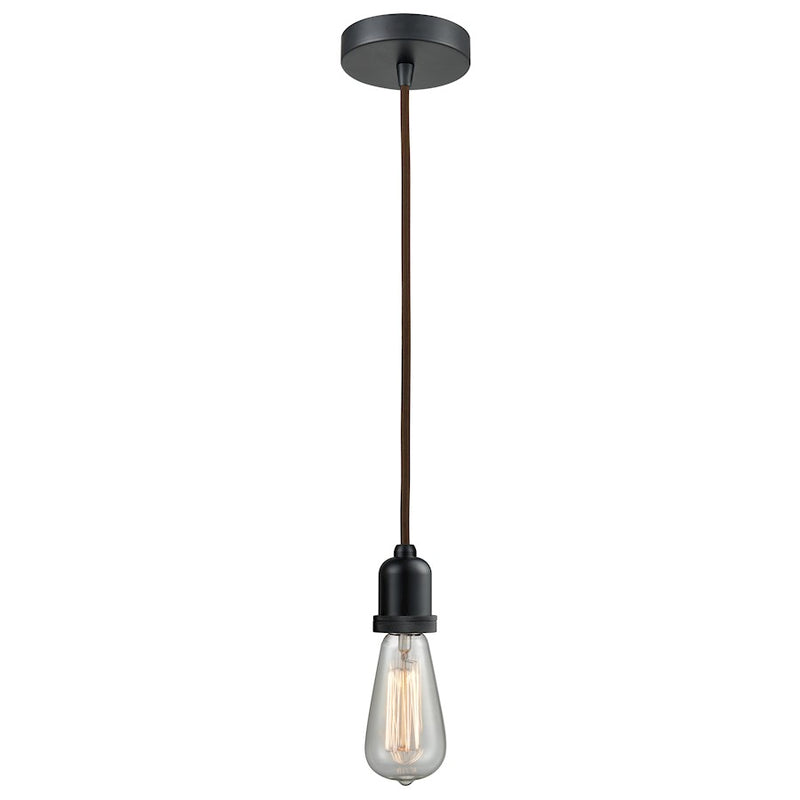 Innovations Whitney Bare Bulb Mini Pendant, Black/Brown Cord