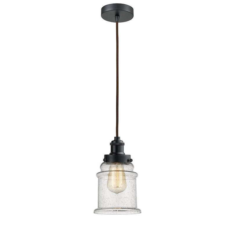 Innovations Canton 1-Light Mini Pendant | Industrial Matte Black and Seeded Glass | Kitchen Island & Dining Room | Model 100BK-10BR-1H-BK-G184