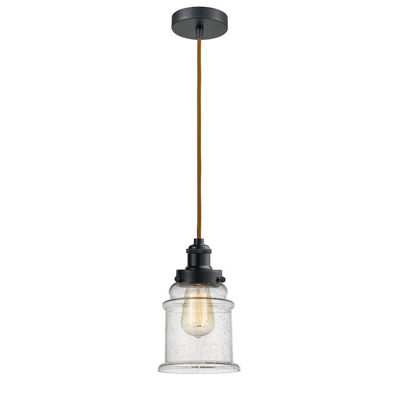Innovations Canton 8in 1-Light Mini Pendant | Industrial Matte Black and Seeded Glass | Kitchen Island & Dining Room | Model 100BK-10CR-1H-BK-G184