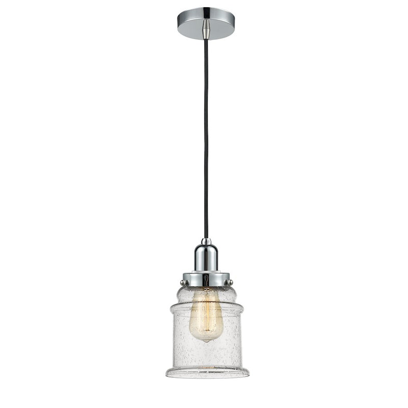 Innovations Canton 11in 1-Light Mini Pendant | Industrial Polished Chrome and Seedy Glass | Kitchen Island & Dining | Model 100PC-10BK-0H-PC-G184