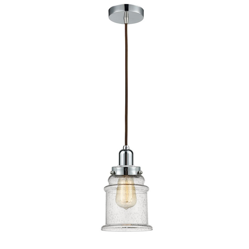 Innovations Canton 8in 1-Light Mini Pendant | Industrial Restoration-Vintage Polished Chrome and Seedy Glass Bell Shade | Model 100PC-10BR-0H-PC-G184